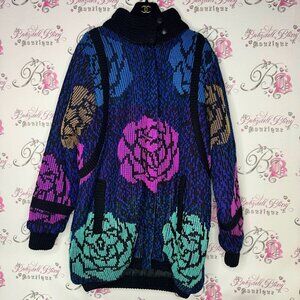 Karizma jacket coat floral crochet knit purple blue green gold vintage winter